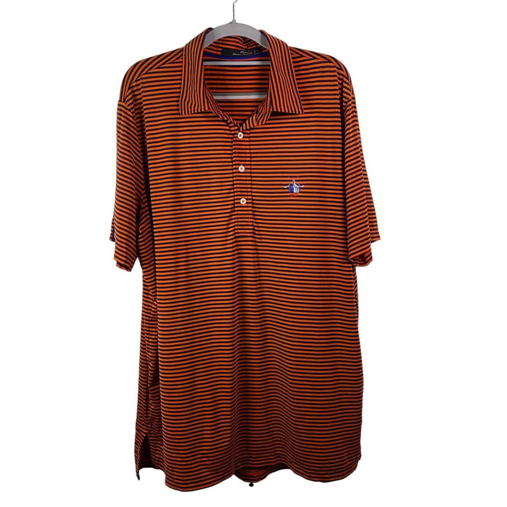 RALPH LAUREN RLX‎ Mens Orange/Blue S/S Polo Shirt XL 1965 golf emblem - flawed